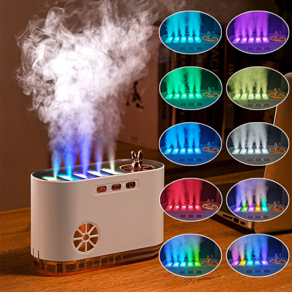 700mL 5-Hole Humidifier with 7-Color Sound-Activated Light, USB-Powered Cool Mist Humidifier, Multi-Nozzle Design, Quiet Operation for Bedroom, Office, Home & Decor
