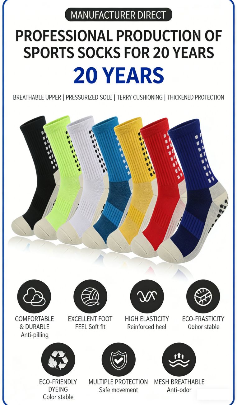 Non-Slip Grip Soccer Socks, Cushioned Mid-Calf Athletic Socks for Men, Anti-Slip Breathable Running Sports Socks with Grip for Football, Cycling, Hiking