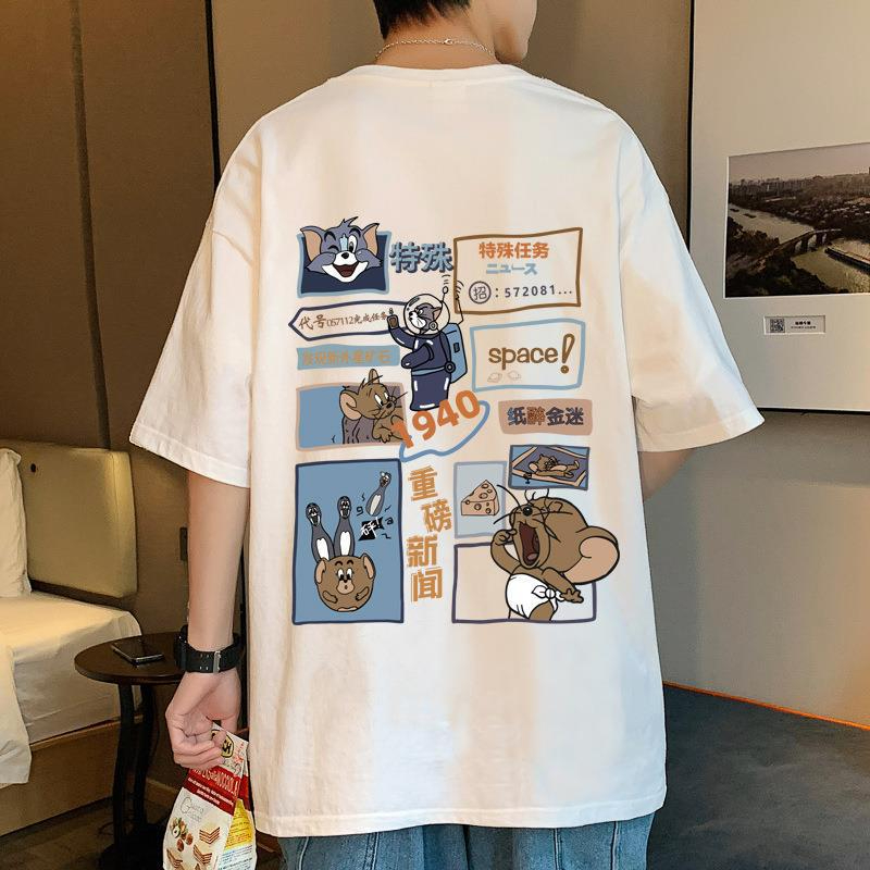 HM Men's Summer New Printed Half-Sleeved T-Shirt Loose Crewneck Top