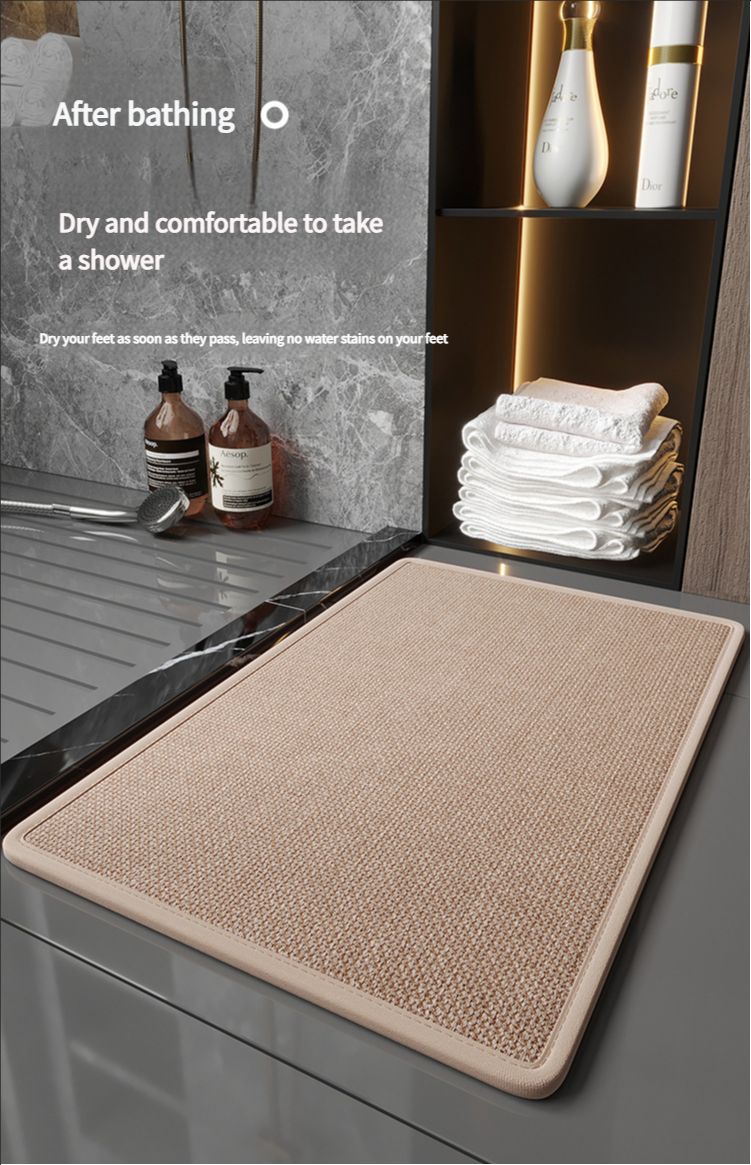 Solid color linen diatomaceous earth floor mat, bathroom absorbent anti slip mat, bathroom door quick drying floor mat