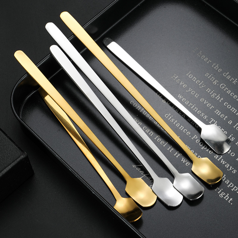 Retro Bar Coffee Spoon Round Head Spoons Gold Stainless Steel Spoon Long Handle Square Head Spoon Home Kitchen

