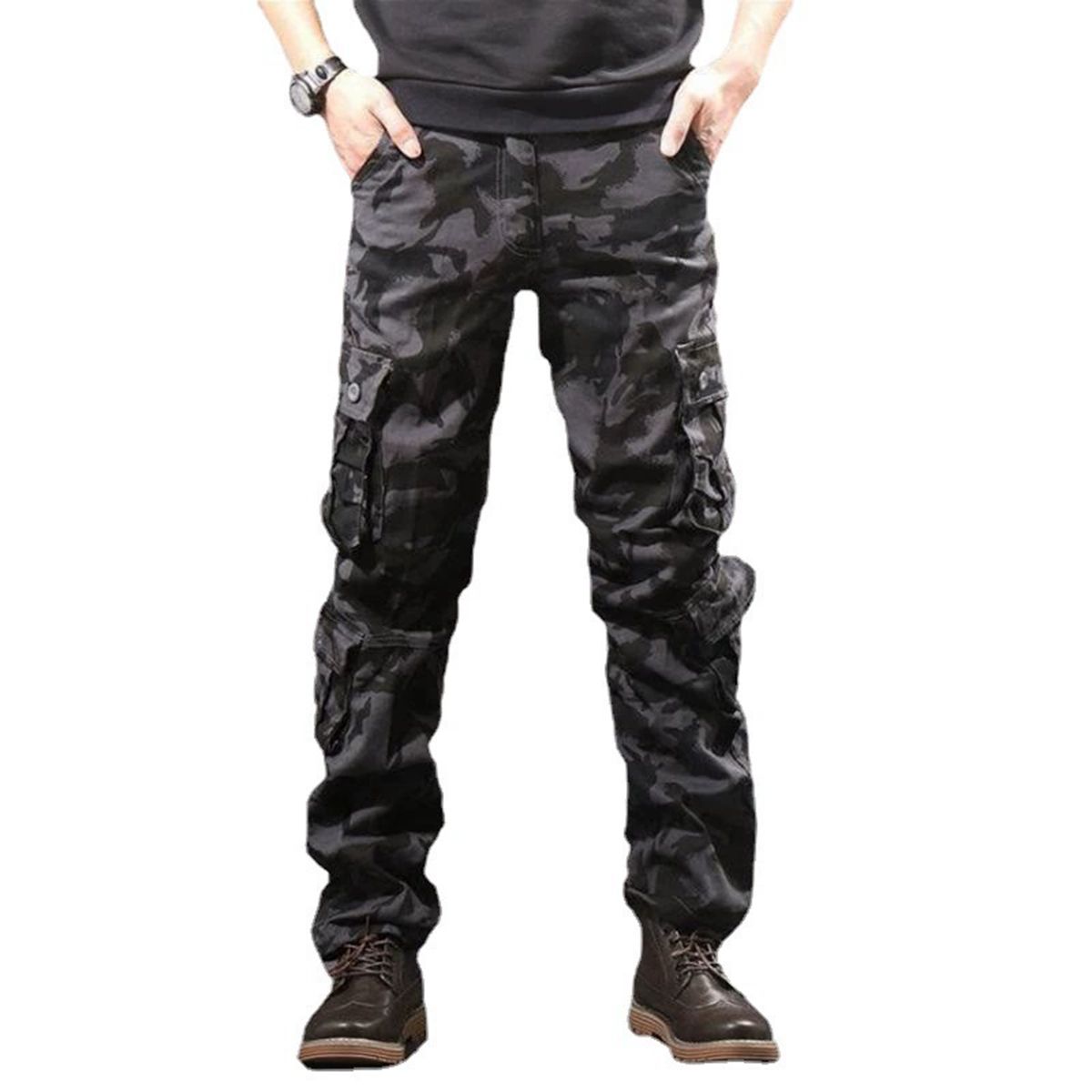 Outdoor men's multi pocket work pants, sturdy cotton casual workwear, long pants, youth