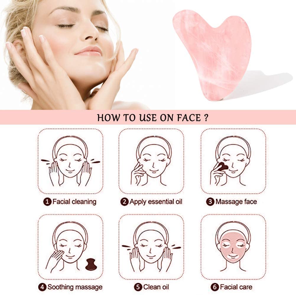 Natural Rose Quartz Stone Gua Sha Scraping Massage Tool, Healing Crystal Guasha Board Facial Massager Traditional Scraper Tool