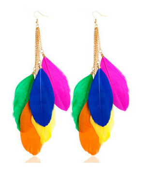 00229-12 Colorful Feather Dangle Earrings Fashion Colorful Feather Tassel Earrings For Lady Gift