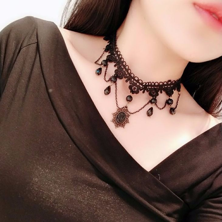 SC8176 Gothic Chokers Black Beaded Flowers Sexy Lace Neck Choker Necklace Vintage Tassel Chain Women Steampunk Halloween Jewelry