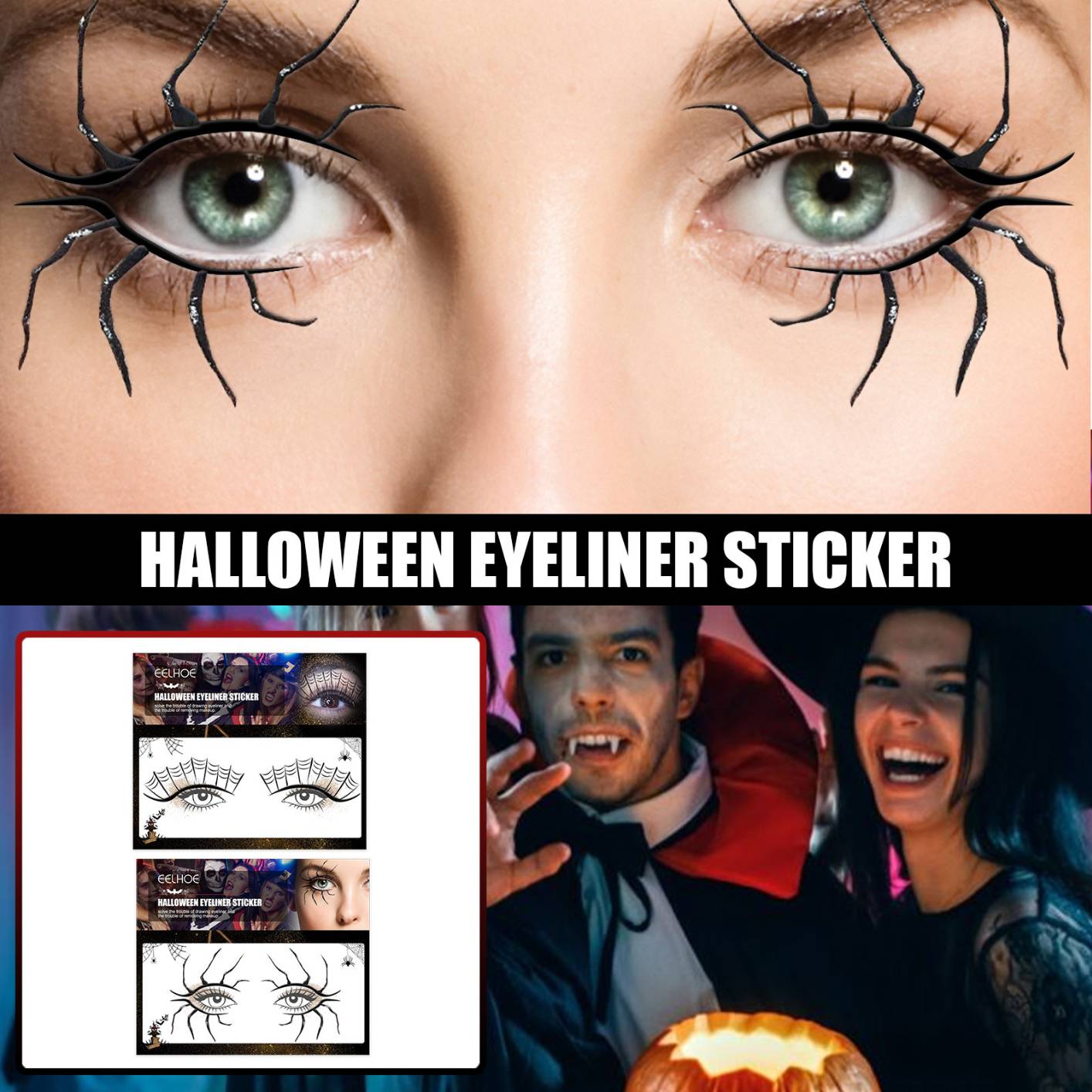 Halloween Eye Shadow Stickers,Halloween Eyeliner Sticker Eye Temporary Tattoos Bat Spider Web Pattern Eye Makeup Self-Adhesive Face Tattoos for Party, Rave Festival