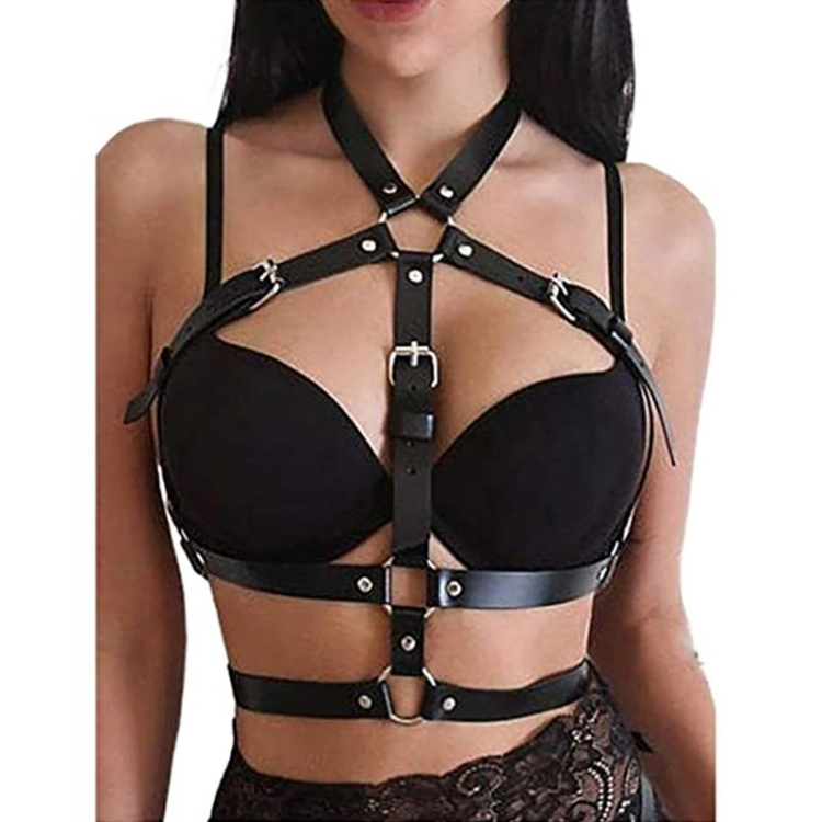 Sexy Exaggeration Bra chain Binding straps belts ladies belt black female Europe and America Adjustable fashion Punk Leather corset CRRSHOP women trend Holiday gifts present