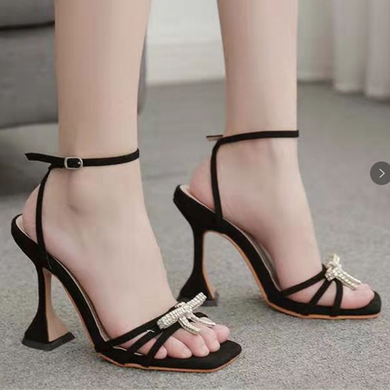 European and American fashion diamond-bow high-heeled sandals women foreign trade hate heaven high-heeled stiletto shoes flower Roman sandals YQ001