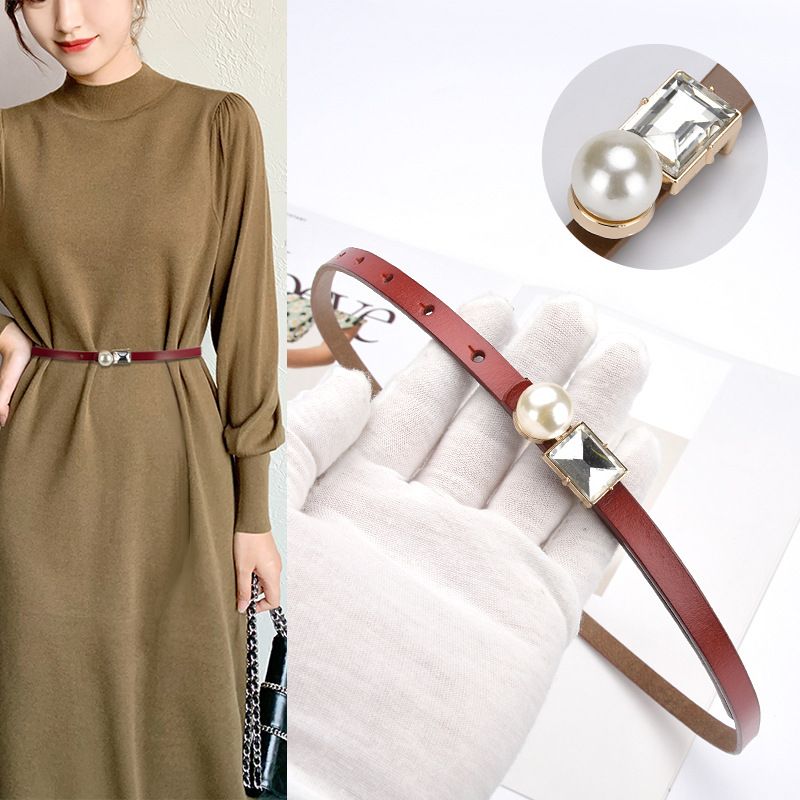 10397 Women's Retro Fashion Decoration Thin Belt, Solid Color Wear-Resistant Belt