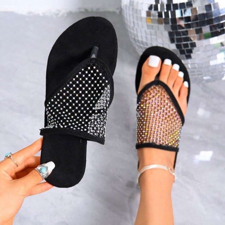 Spring/Summer 2025 new large-sized women's flat sandals, women's perforated breathable mesh perforated toe flip-flops, women's sandals