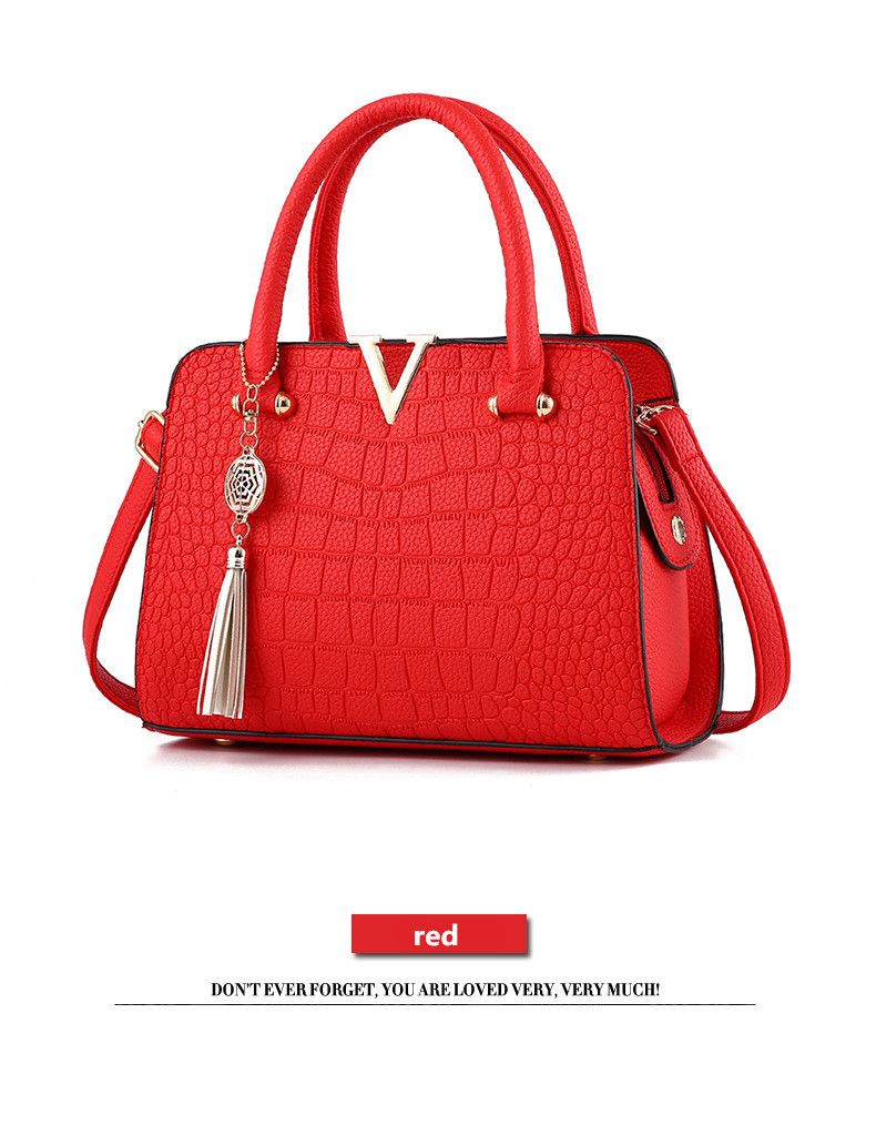 Crocodile leather women's bag V letter designer women's handbag