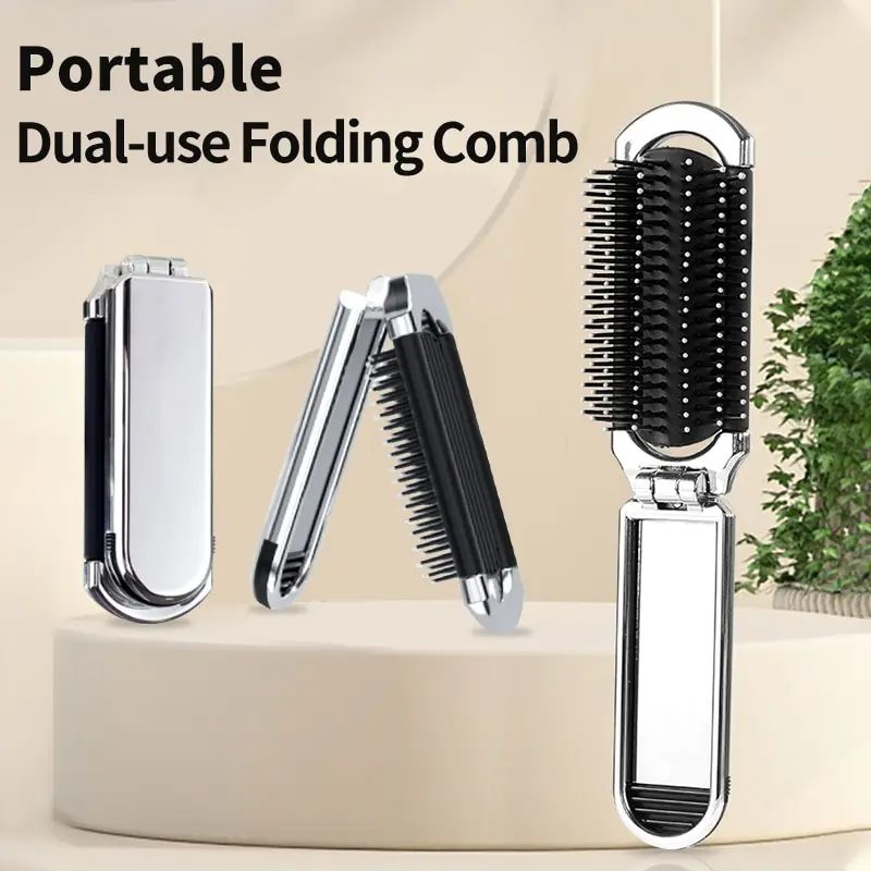 Electroplated Folding Airbag Comb Portable Portable Airbag Massage Comb Women's Special Removable Makeup Mirror 2-In-1 Comb