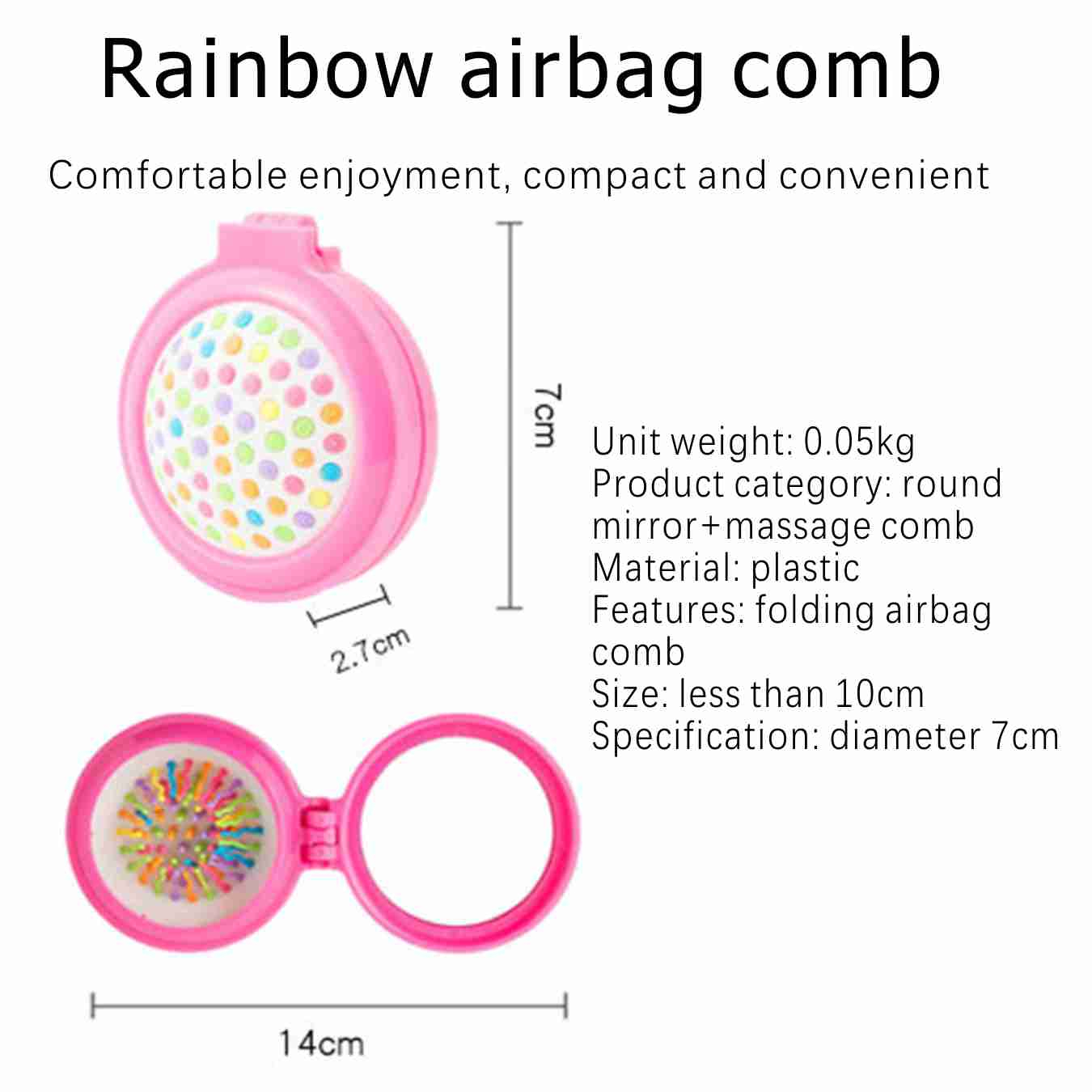 Candy Color Folding Comb Portable Solid Color Portable Makeup Mirror Airbag Comb Anti-static Massage Rainbow Comb
