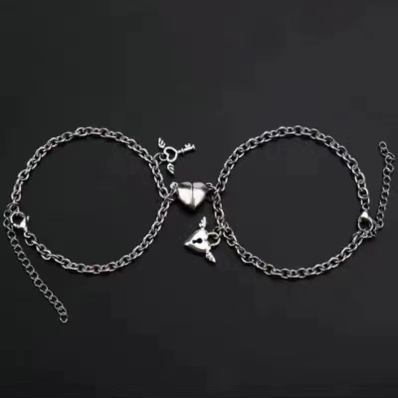 S Women Simple Heart Lock Key Couple Bracelet Jewelry Gift
