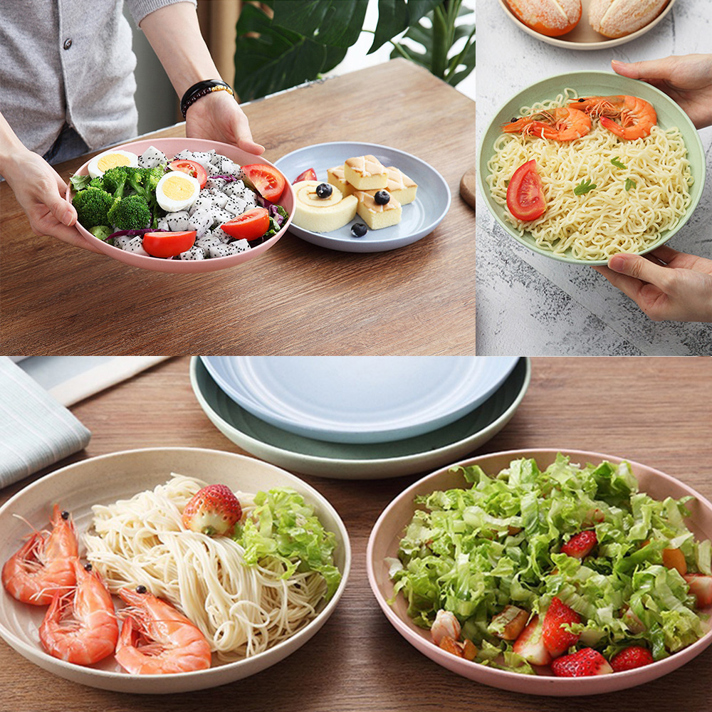 4 Pcs Wheat Straw Dinner Plates, Lightweight Unbreakable Salad Cake Noodle Fruit Dishes for Baby Kids, Toddler, Senior, Dishwasher and Microwave Safe