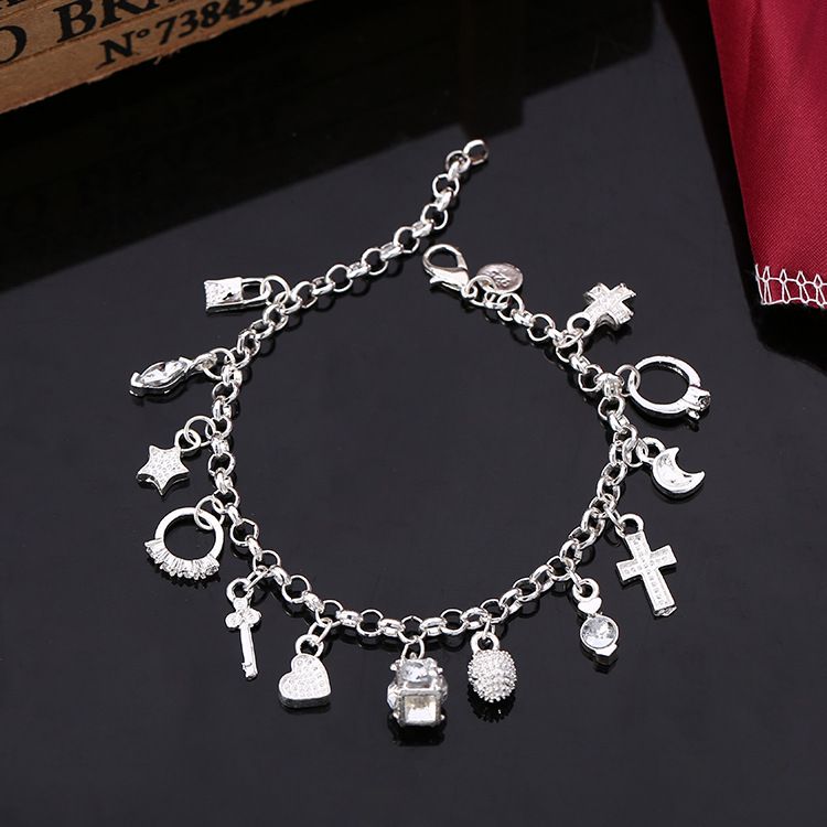 KY0277 Bracelet European and American Silver Fashion Thirteen Pendant Bracelet Women's Multi-Element Jewelry Simple Style Bracelet