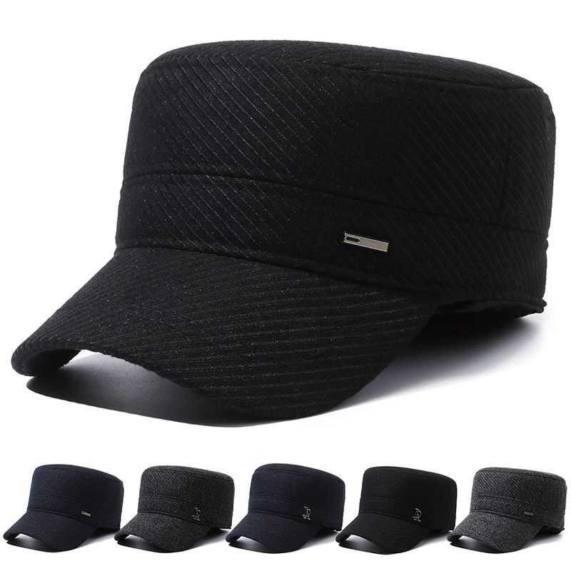 BTL-09 Delicate Hardware Logo Simply Style Winter Warm Sport Fleece Thickened Flat-caps and Baseball Caps for Men