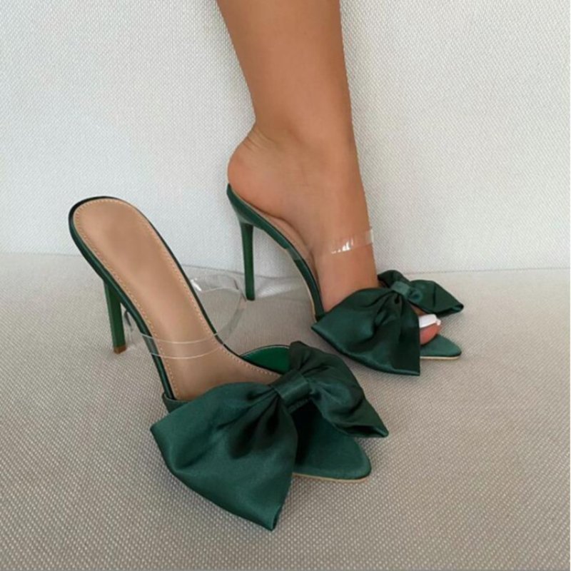 128-81 Women Slippers Mule High Heels Slippers Sandals Flip Flops Pointed Toe Strappy Slides Party Shoes