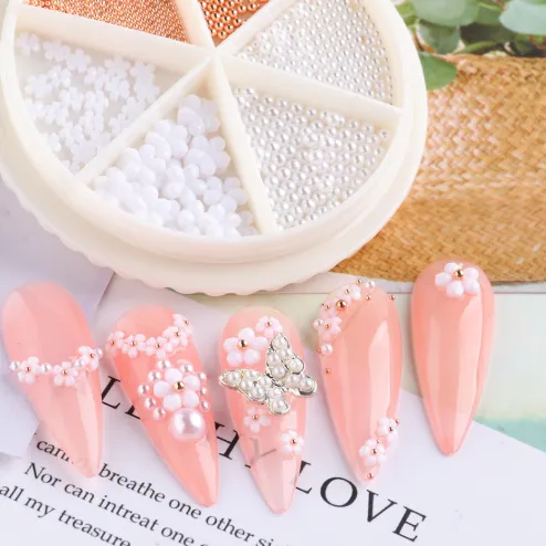 Flower Nail Charms Nail Art Decals Boxes Pearl Glitter Nail Decoration  Supplies White Flower Pearl Ball Design Mix Set DIY Acrylic Nail Art  Accessories for Women Girls 