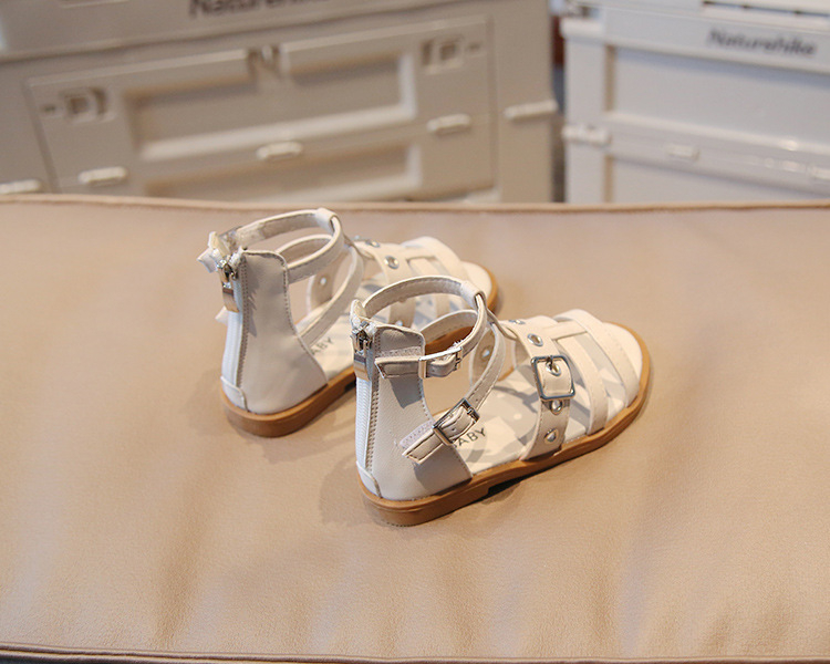 Women Girls Roman Shoes Open-toe Buckle Flat Casual Soft Bottom Sandals High Top Children's Beach Shoes
