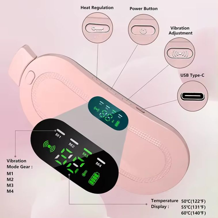 Rechargeable Cordless Waist-Heating Belt Menstrual Belly Pad 3-Speed Massager for Women