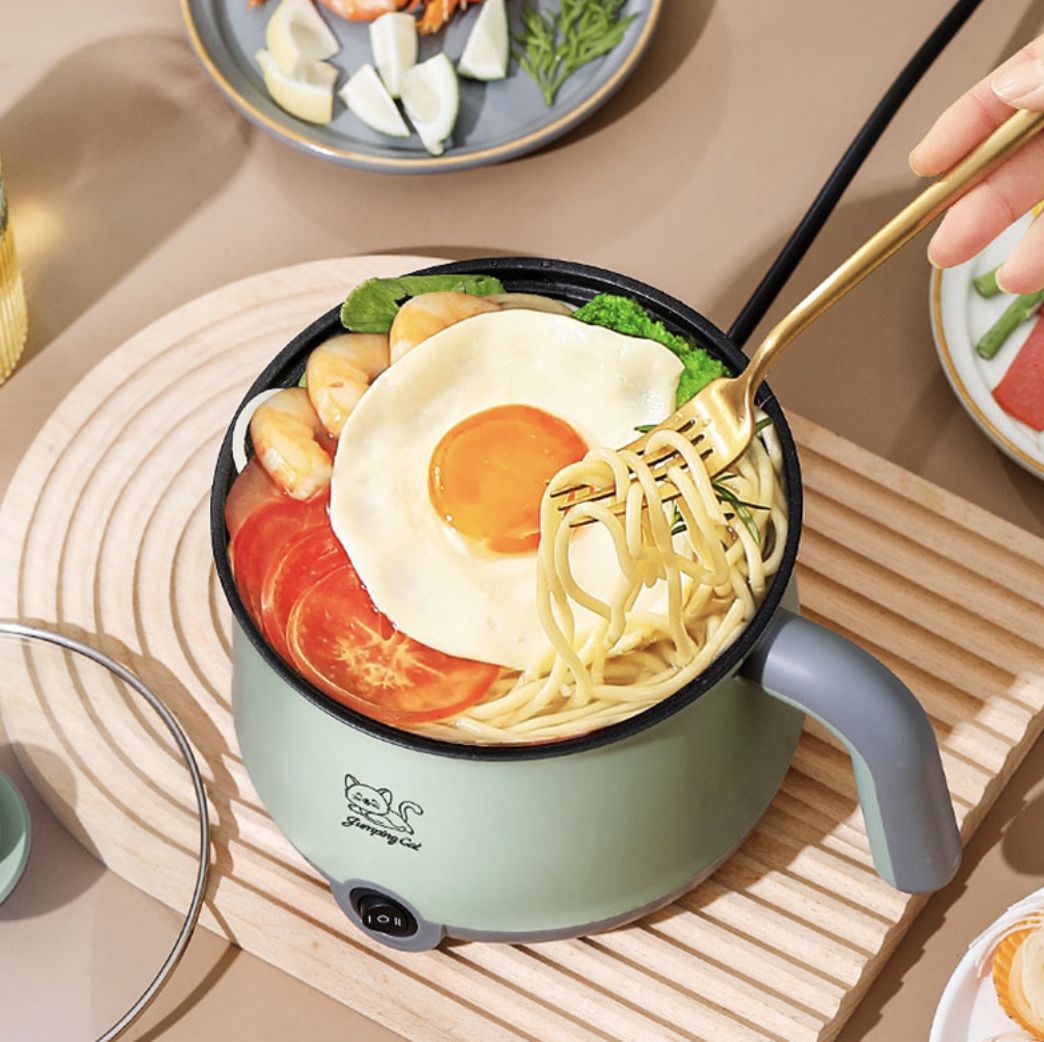 Electric Hot Pot Mini Non-stick Pot Fry Pan Electric Cooker with Plastic Steamer Dormitory Student Noodle Pot Home Electric Steamer Double-layers Egg Cooker Multi-functional Pot for Cooking Soup Rice Porridge Stewpot Kitchen Small Appliance