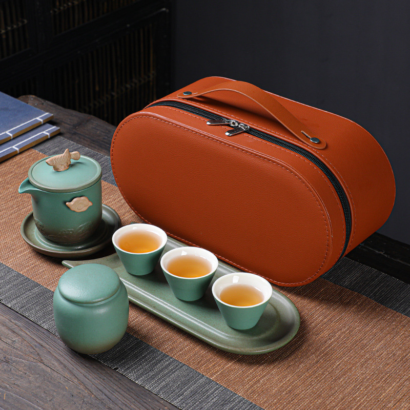 z25698 Ceramic Travel Tea Set Portable Porcelain Drinkware Chinese Kung Fu Tea Pot Set With Gift Bag