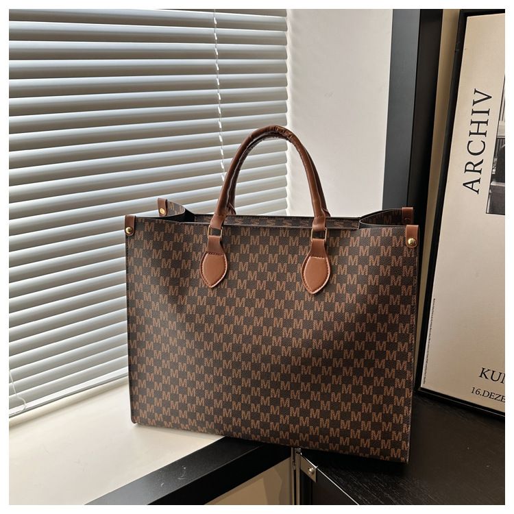 Vintage Print Women Tote Bag, Minimalist Fashion Large‑Capacity Handheld Handbag for Commuting Daily Use
