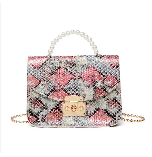 Women's Bag Spot 2023 Fashion New Women's Pearl Handbag Shoulder Bag Trendy Colorful Snake Pattern Small Messenger Bags