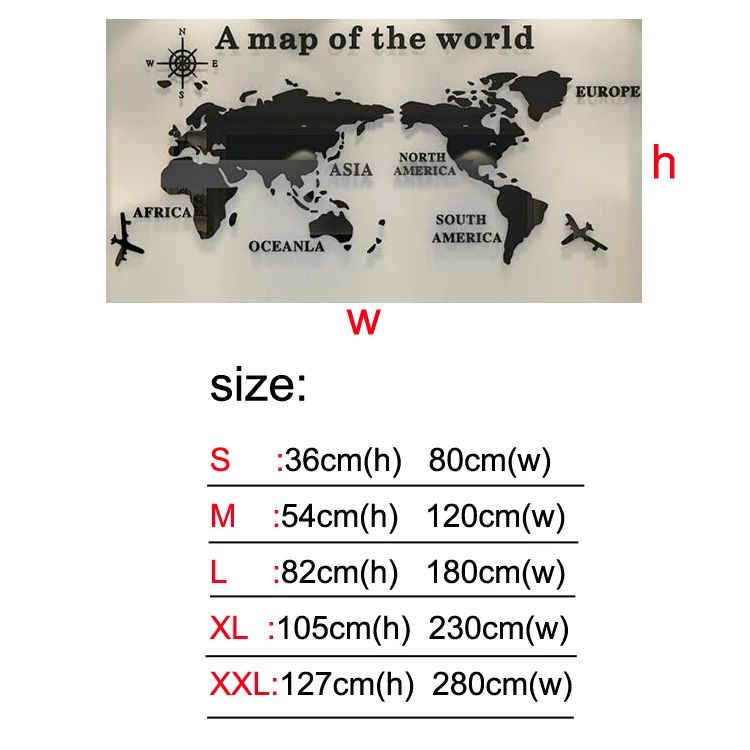 Mirror World Map Acrylic 3D Wall Stickers, Living Room, Bedroom, Office, Home Decor