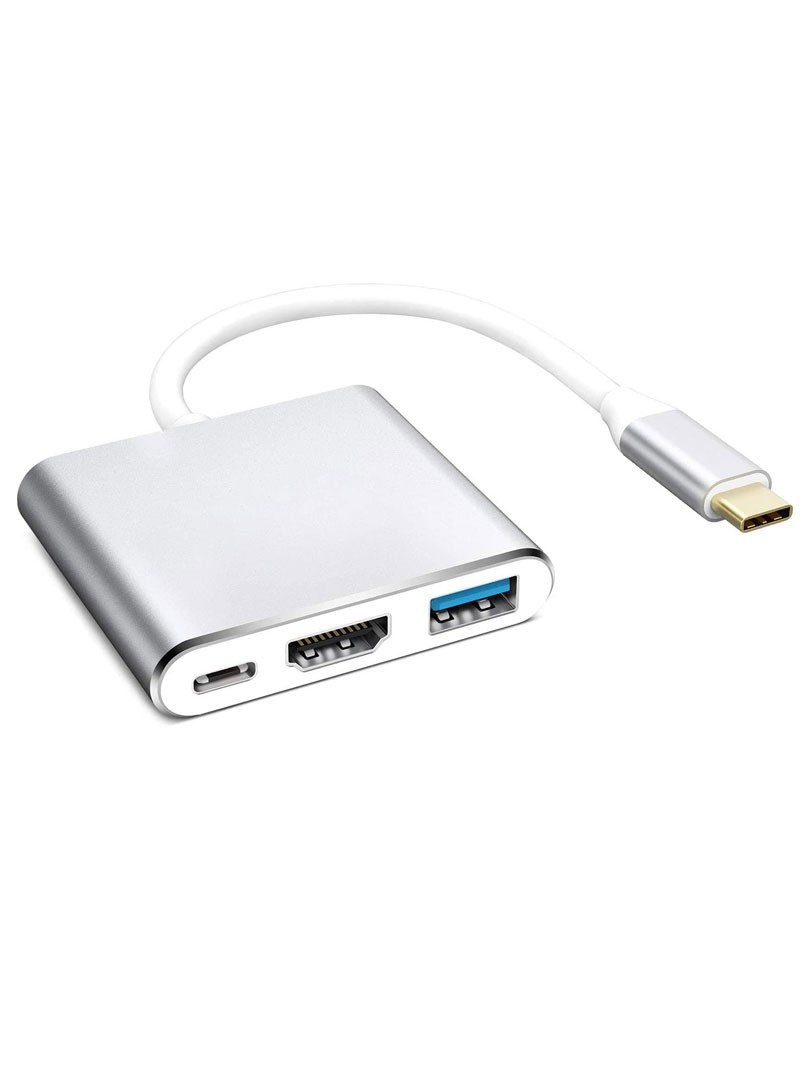 USB 3.1 TYPE-C TO HDMI DIGITAL AV & USB OTG & USB-C FEMALE CHARGER ADAPTER - SILVER