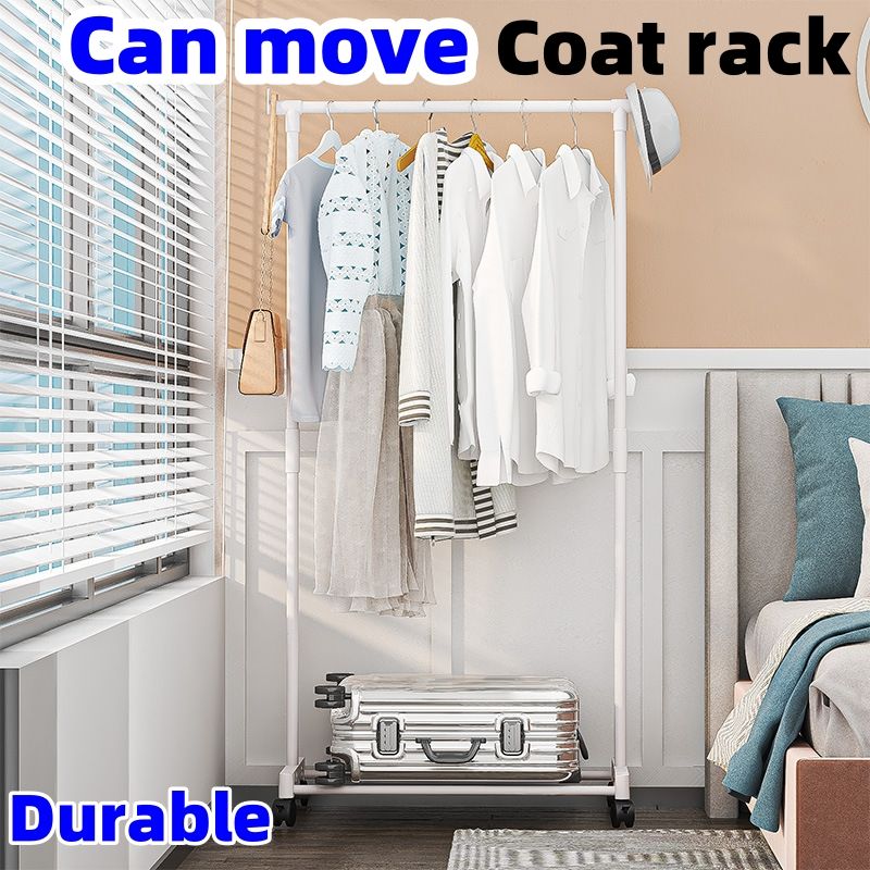 Coat rack ,Shoe and hat integrated storage rack, single pole, double pole, with wheel drying rack, multi-layer storage can move,With pulley