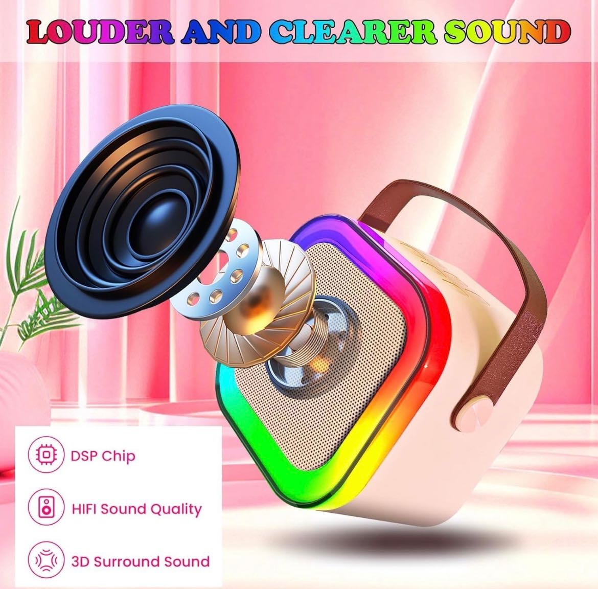 Mini Karaoke Machine, Portable Bluetooth Speaker with 2 Wireless Microphones, Outdoor Live Home K-song Bluetooth Audio with Microphone, Christmas and Birthday Gifts Suitable for Girls and boys