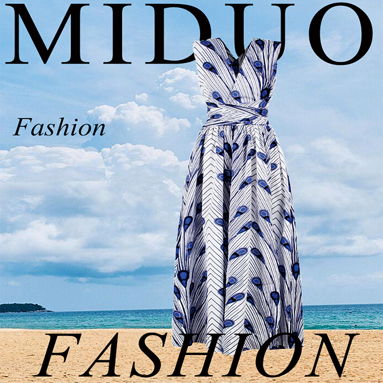 Feather print straps wear more African dress ethnic style women's sexy split long skirt