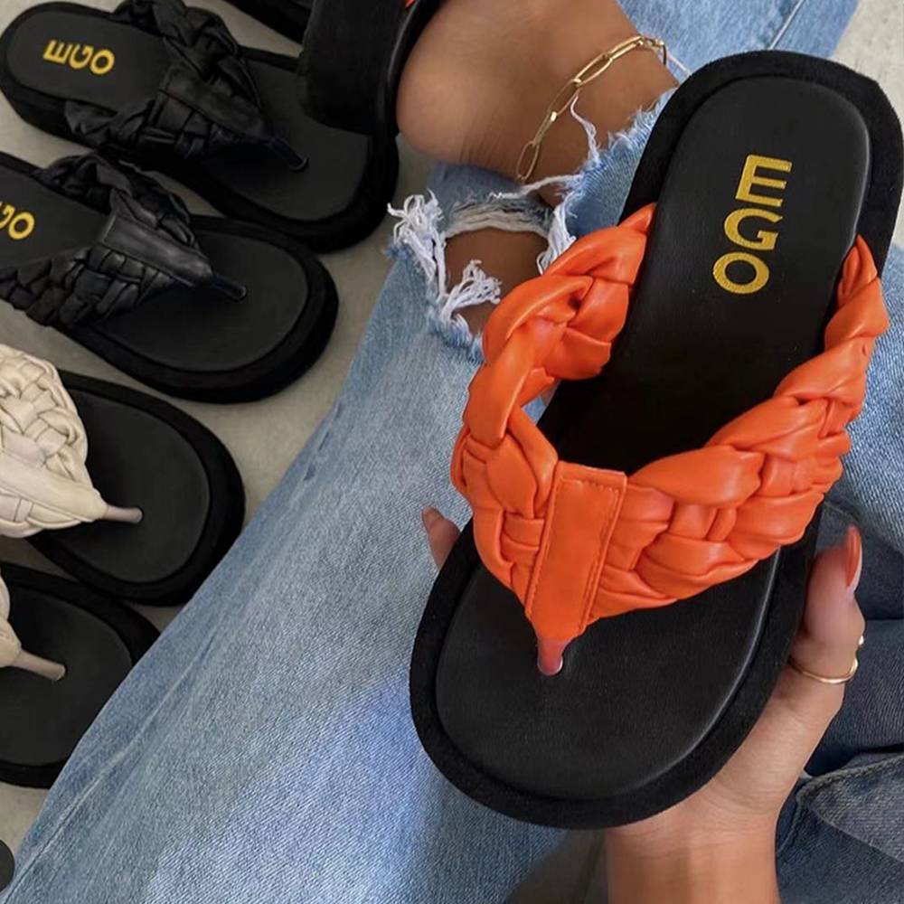 Casual Sandals Woven Herringbone Belt Clip Toe Sandals And Slippers Women Platform Shoes