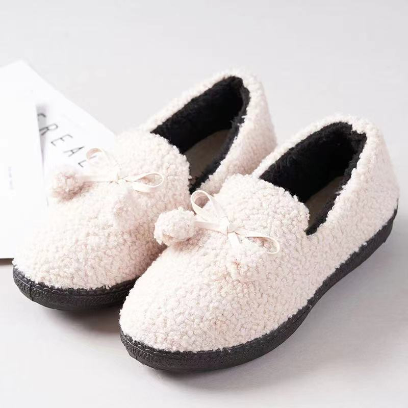 women's bow flats comfortable soft-soled fur shoes cute girls casual shoes