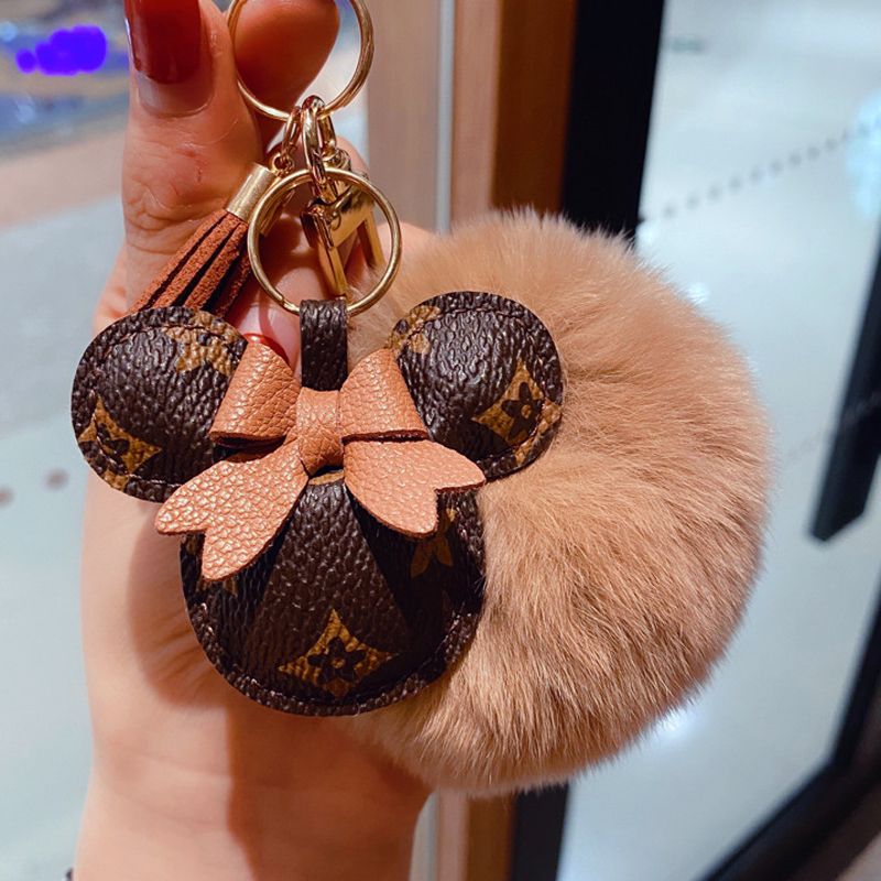 New PU Leather Mouse Keychain Female Fashion Tassel Hair Ball Wild Bag Pendant