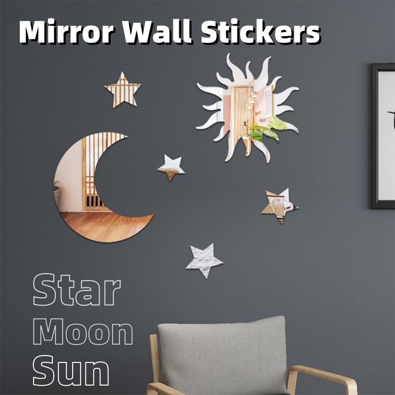 Star Moon Sun Combination Mirror Wall Stickers, Acrylic Three Dimensional Self Adhesive,sticker DIY Bedroom Living Room Mirror Wall Stickers