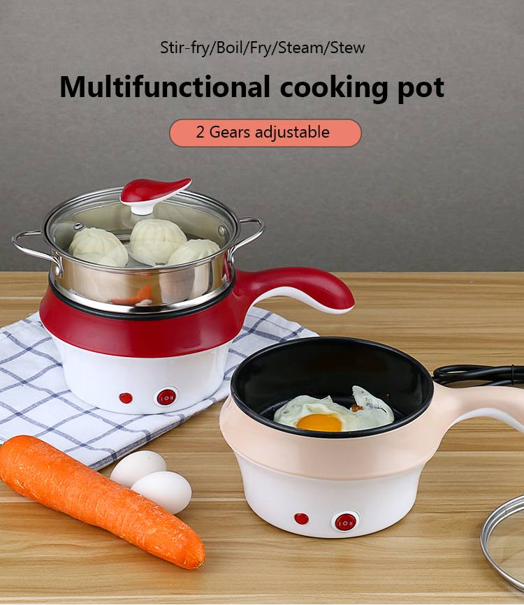 VEONAM 1.2L Multifunction Electric Cooking Pot with Steamer Non-stick Rice cooker Hot pot noodles boiler food warmer steamer fryer