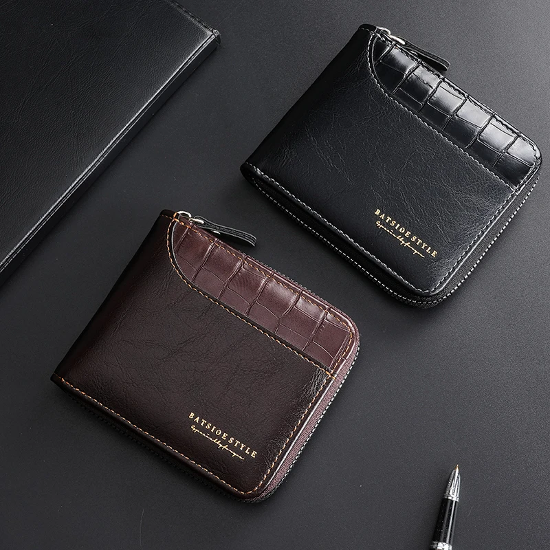 Leather Men’s Wallet Luxury Mens Purse Male Zipper Card Holders with Coin Pocket Rfid Wallets Gifts for Men Money Bag