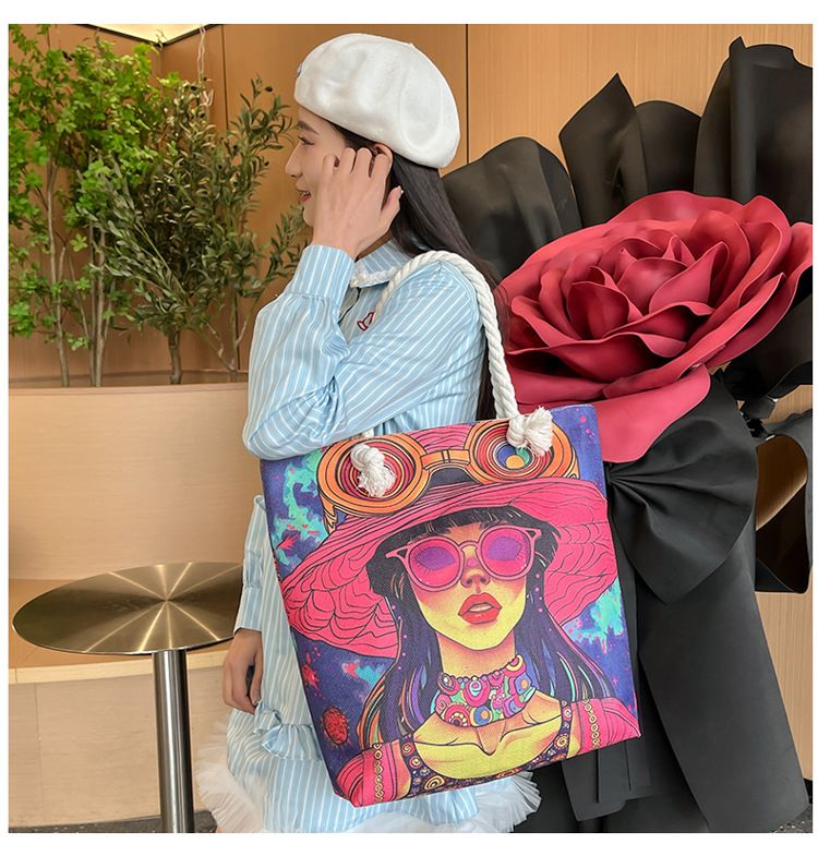Miss DG Painting hand bag Cartoon canvas bag Large capacity Beauty Tote bag Shopping shoulder bag