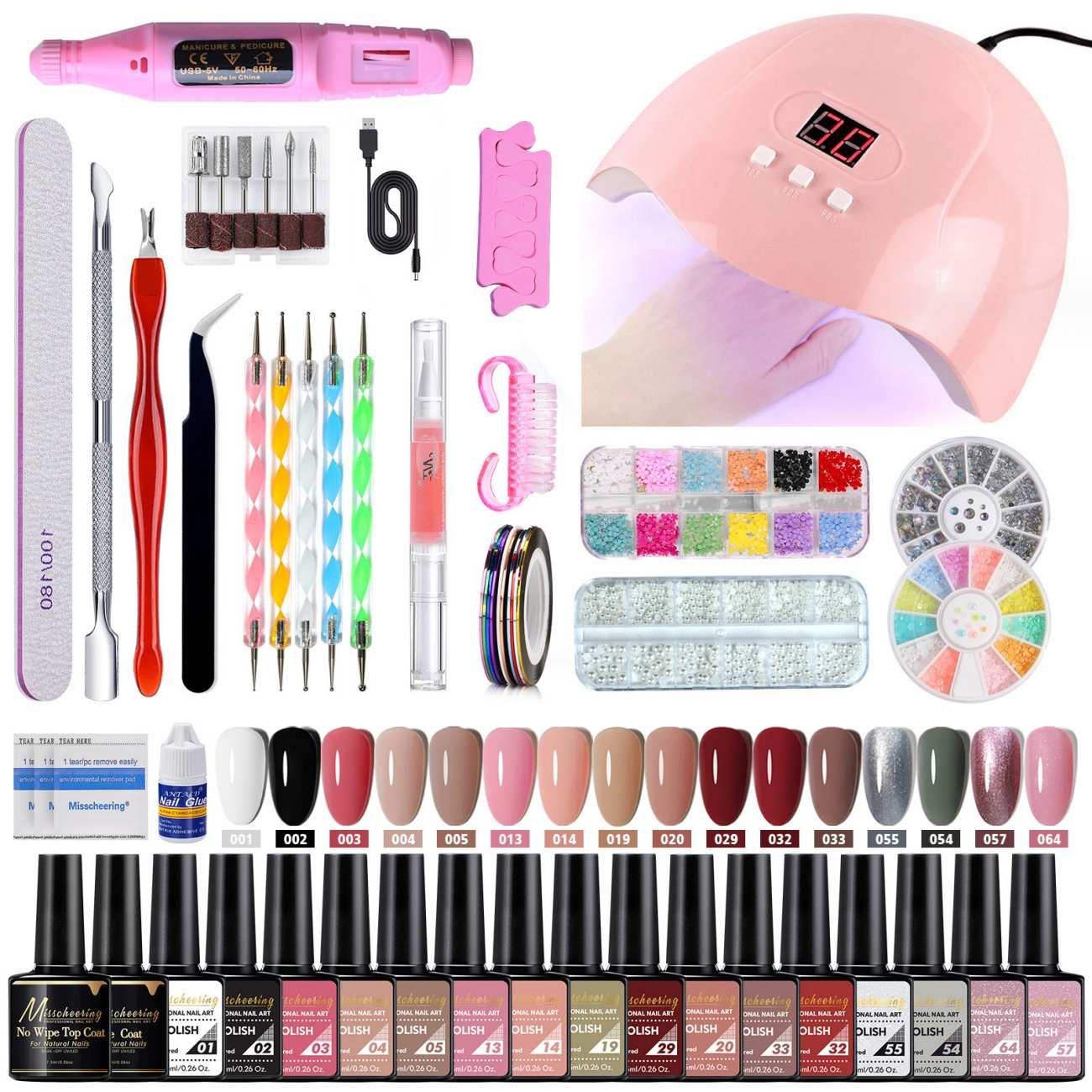 Professional 35-Piece Nail Art Kit Including Gel Polish, UV LED Lamp, Nail Drill, Nail Forms, Brushes and All Essential Manicure Tools
