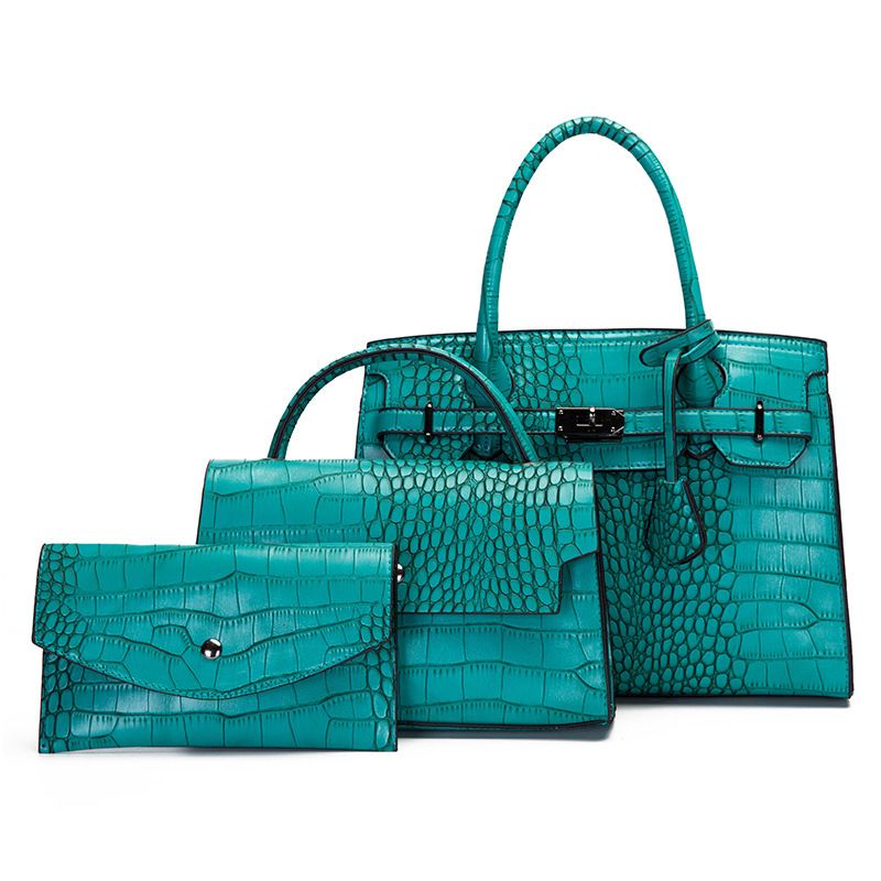 2024 new ladies Europe and the United States fashion single shoulder hand crossbody bag crocodile platinum three-piece set bag 071-5206