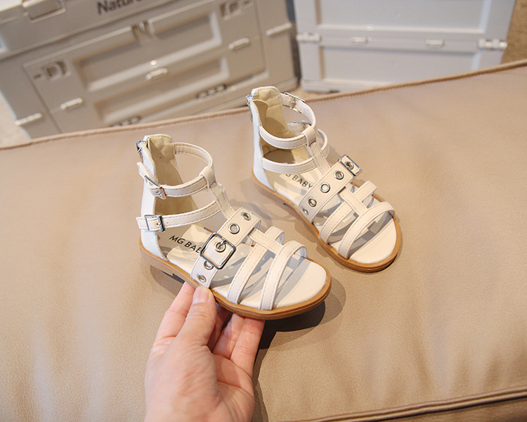 Women Girls Roman Shoes Open-toe Buckle Flat Casual Soft Bottom Sandals High Top Children's Beach Shoes
