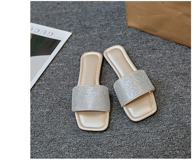 Square head flat flat comfortable slippers 2024 new women's drag outside to wear Europe and the United States large size leisure beach sandals 993