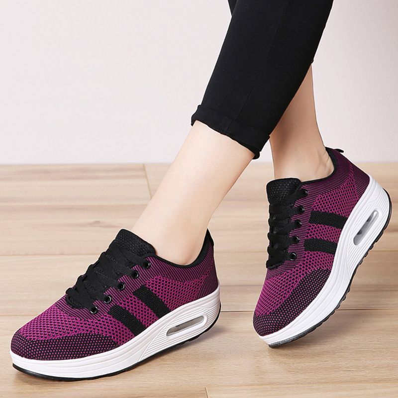 New women's flying woven shoes Air cushion shoes 2024 spring women's casual shoes fashion trend platform shoes N55