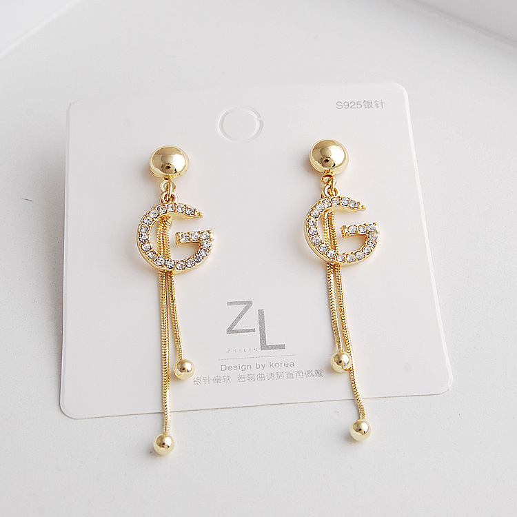 M305 Women's Elegant Diamond-Set G Letter Long Fringed Earrings Jewelry Gift