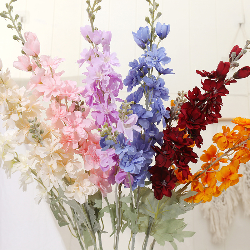 1pcs Artificial Delphinium Ajacis Flowers Fake Violet Silk Flower Table Kitchen Home Garden Party Wedding Decoration