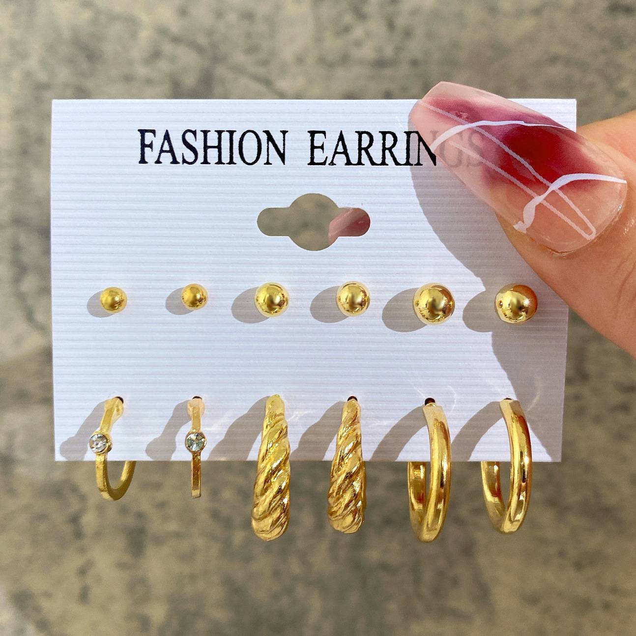 53434 6 Pairs Gold Plated Stud Earrings Set Vintage Rhinestone Decor Twist Hoop Earrings For Woman 2022 Fashion Jewelry Gifts