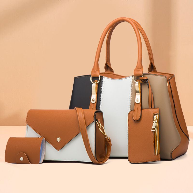 2024 new fashion color contrast women's bag Women's handbag single shoulder crossbody bun mother bag four women's bags